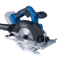 Cordless hand-held circular saw C-HCS165-X Scheppach, blade diameter 165mm, maximum cutting depth 53mm at 45°, LED, front view.