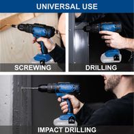 The Scheppach cordless impact drill C-CD45-X offers universal use for screwing, drilling, and impact drilling. It features a torque of 45 Nm and 19+1 torque settings.