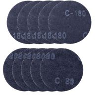 Scheppach Schleifgitter, 10 Stück, Ø 150mm, 5x K80 und 5x K180. Gezeigt von oben.