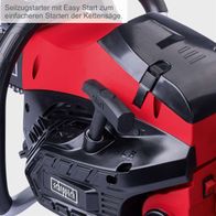 Die Benzin-Kettensäge PCS53 von Scheppach verfügt über einen Seilzugstarter mit Easy Start für einfacheres Starten der Kettensäge.