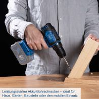 Akku-Bohrschrauber mit hoher Leistung für Haus, Garten und Baustelle – ideal für präzise Bohrungen und Schraubarbeiten.