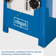 Gummibesohlte, verstellbare Füße für optimale Anpassung an Bodenunebenheiten.