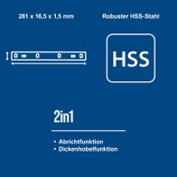Hobelmesser-HSS-ProfilFirebase mit 2-in-1-Funktionen: Abricht- und Dickenhobelaufsatz
