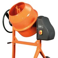 Betonmischer 120 Liter von Scheppach, inkl. Fahrvorrichtung, seitliche Ansicht.