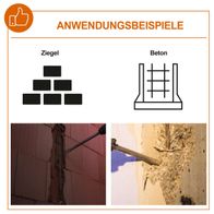 Der Elektro-Abbruchhammer IX-DB1500 IXES eignet sich für Ziegel und Beton. Die Abbildung zeigt die Anwendung an einer Ziegelwand und einer Betonwand.