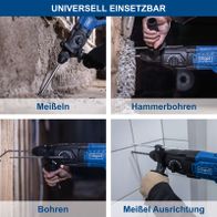 Meißelausrichtung und Bohr-/Hammerfunktion eines Akku-Bohrhammers mit SDS-Plus-System für präzise Arbeiten