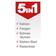 Die Kehrmaschine SC2200PE von Scheppach bietet folgende Funktionen: Kehren, Fangen, Schnee räumen, Elektro-Start und Radantrieb.