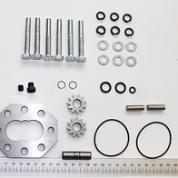 Hydraulikkomponenten-Set: Gehäuse mit Bohrungen, Deckelplatten, Dichtungen, Bolzen und Muttern für Hydraulikpumpe