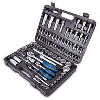 Werkzeugkoffer TB94 von Scheppach mit 95 Teilen, inklusive Ratschen, Nussenschlüssel und Stecknüssen. Geeignet für verschiedene Anwendungen. Enthält hochwertige Chrom-Vanadium- und Stahlwerkzeuge. Kompakt und robust verpackt.
