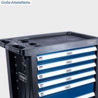 Abschließbarer Werkstattwagen mit sieben Schubladen und Rädern für die Arbeitsplatzlösung TW1100 von Scheppach