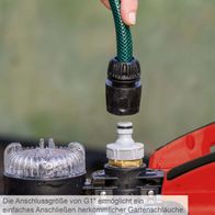 Die Gartenpumpe GP1400JET von Scheppach hat einen G1-Anschluss für einfache Verbindung mit herkömmlichen Gartenschläuchen.
