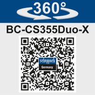 Die Akku-Kettensäge BC-CS355Duo-X von Scheppach bietet einen 360°-Schwenkbereich für flexible Nutzung. Weitere Details finden Sie unter dem QR-Code.