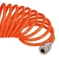 Spiralschlauch mit Schnellkupplung, Ansicht von der Seite.