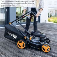 Klappbarer Griff für einfaches Transportieren und Handling eines Rasenmähers