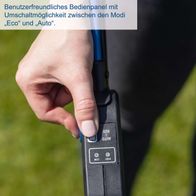Userfreundliches Bedienpanel mit Umschaltmöglichkeit zwischen Eco- und Auto-Modus für Scheppach-Rasenmäher