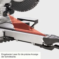 Eingebauter Laser für präzise Anzeige der Schnittkante. Die Scheppach-Säge bietet eine präzise Laserführung für exakte Schnitte.