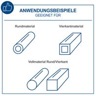 Der Metall-Trennschneider MT150 von Scheppach eignet sich für Rundmaterial und Vierkantmaterial sowie für Vollmaterial Rund/Vierkant.