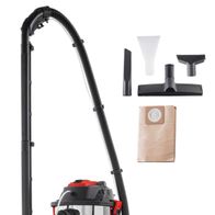 Sprüh- und Waschsauger N-SV20 Herkules (Bauhaus) mit Zubehör. Der Sauger ist von vorne gezeigt.