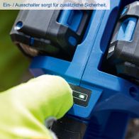 On-/Aus-Schalter für zusätzliche Sicherheit auf Akku-Kettensäge