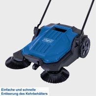 Die Kehrmaschine S800 von Scheppach bietet eine einfache und schnelle Entleerung des Kehrbehälters. Ideal für effizientes Kehren.