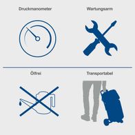 Der Kompressor HC35V von Scheppach verfügt über ein Druckmanometer zur Überwachung des Drucks, einen Wartungsarm für einfache Wartung, ist ölfrei für saubere Luft und transportabel für einfache Bewegung.