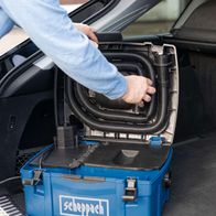 Absauganlage HD2P Scheppach mit 1250W Leistung, Kunststoffgehäuse, inkl. Bohr-Absaugdüse und Saug-Blasdüse. Ideal für präzise Absaugung und Staubkontrolle.