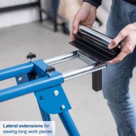 Lateral extensions for precise cutting of long workpieces on Scheppach base stand