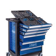 Werkstattwagen mit Schubladen für Werkzeuge von Scheppach, offen mit integrierten Werkzeugboxen