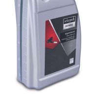 Scheppach Sägekettenöl, 1-Liter-Kanister mit schwarzem Deckel, seitliche Füllstandsanzeige, Produktetikett mit deutscher, englischer und französischer Beschriftung.