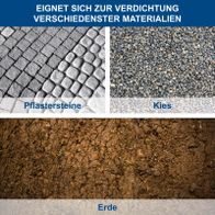 Materialbeispiele für Verdichtung: Pflastersteine, Kies, Erde