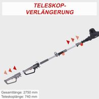 Elektro-Teleskop-Heckenschere mit ausziehbarem Griff (Gesamtlänge 2750 mm, Teleskoplänge 740 mm)