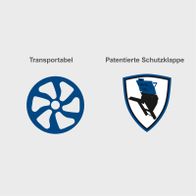Transportabel und patentierte Schutzklappe für die Wippsäge HS 520 von Scheppach.