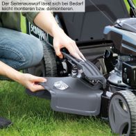 Der Seitenauswurf lässt sich bei Bedarf leicht montieren bzw. demontieren. Ideal für flexible Nutzung.