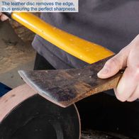 The leather disc sharpening system removes the edge, ensuring perfect sharpness. Ideal for precise grinding and polishing.