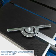 Winkelanschlag für Gehrungsschnitte von -45° bis +45° an der Steintrennmaschine HSM4000 von Scheppach.