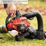 The Scheppach Petrol Leaf Blower/Vacuum LBH3500P features an easy-start function for effortless motor starting. With 1.2 HP and a speed of 260 km/h, it's perfect for garden work. Includes a 50L collection bag.
