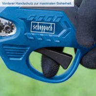 Die Akku-Astschere BC-PRS28-X von Scheppach bietet vorderen Handschutz für maximale Sicherheit. Sie verfügt über eine automatische Abschaltung und einen bürstenlosen Motor.