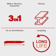 Mäh-/Mulchmesser mit 3-in-1-Funktion, 53 cm Schnittbreite, langlebig und robust für Scheppach-Bladesysteme