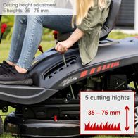 The Scheppach lawnmower features a cutting height adjustment with 5 settings ranging from 35 to 75 mm.