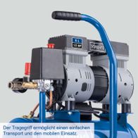 Mobiler Scheppach-Kompressor mit ergonomischem Traggriff für einfachen Transport und Einsatz, 6-Liter-Tank, 1,5 PS Leistung