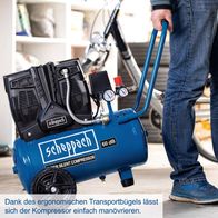 Der Scheppach HC25Si Silent Kompressor verfügt über einen ergonomischen Transportbügel für einfaches Manövrieren.