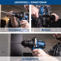 Scheppach Akku-Schlagbohrschrauber mit Illustrationen für Bohren, Schrauben und Schlagbohren (Drehmomentanzeige)