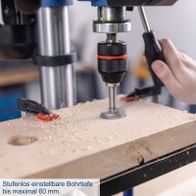 Tischbohrmaschine mit stufenlos einstellbarer Bohrtiefe bis maximal 60 mm
