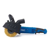 Scheppach MRS1300 Satin Finishing Machine with 10cm brush width and variable speed. Includes brass wire brush for precise work.