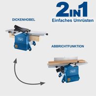Die Abricht- & Dickenhobelmaschine HMS1070 von Scheppach bietet einfache Umrüstung zwischen Dickenhobel und Abrichtfunktion. 2-in-1-Maschine für vielseitige Holzverarbeitung.