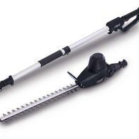 Elektro Teleskop Heckenschere ETHT500 Scheppach, seitliche Ansicht, ausziehbarer Griff und Schneidkopf mit 450mm Schnittlänge.