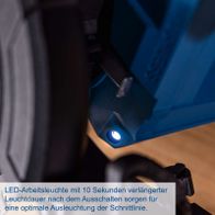 LED-Arbeitsleuchte mit 10 Sekunden verlängerte Leuchtdauer nach Ausschalten für optimale Schnittlinientätigkeit