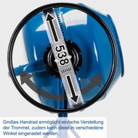 Großes Handrad für einfache Trommelverstellung mit Winkelverrastung