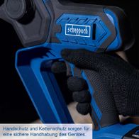 Handschutz und Kettenschutz für sichere Bedienung eines Akku-Gehölzschneiders