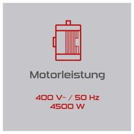 Technische Datenblatt für Wippkreissäge mit 400V, 50Hz und 4500 Watt Leistung